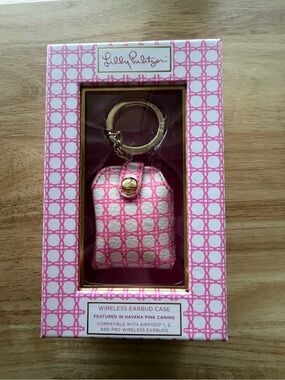 Lilly Pulitzer Pink and White Caning Earbud Case Keychain